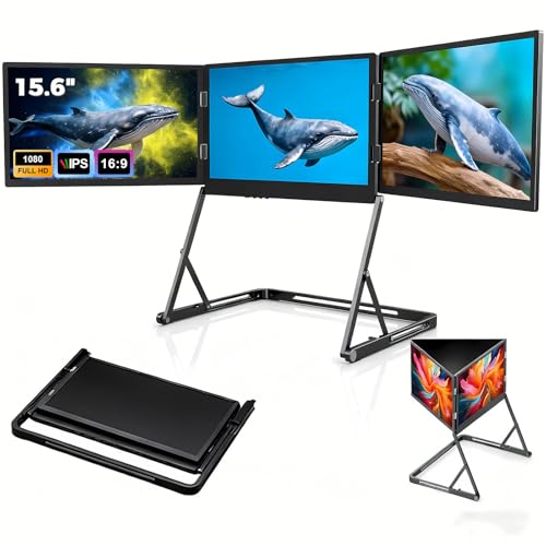 Image of Triple Screen Laptop Extender 15.6 Inch, FHD IPS Portable Monitor with 360 Adjustable Viewing, One Cable Connection for Windows MacBook M1 /M2 /M3