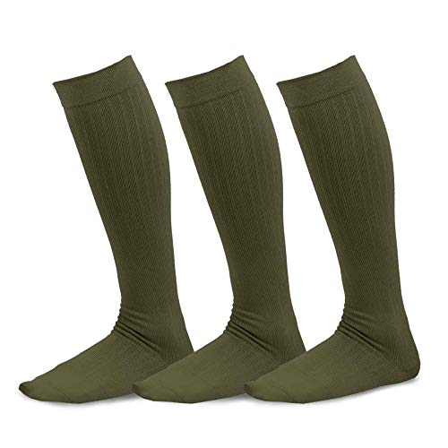 TeeHee Viscose from Bamboo Compression Knee High Socks with Rib 3-Pack (Large (10-13), Olive)