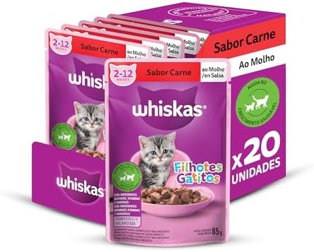 Pack Ração Úmida Whiskas para Gatos Filhotes, Sachê Carne ao Molh...
