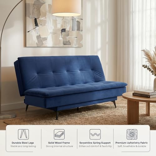 Image of Wakefit Flexia Sofa Cum Bed - Three Seater - Velvet Series Blue
