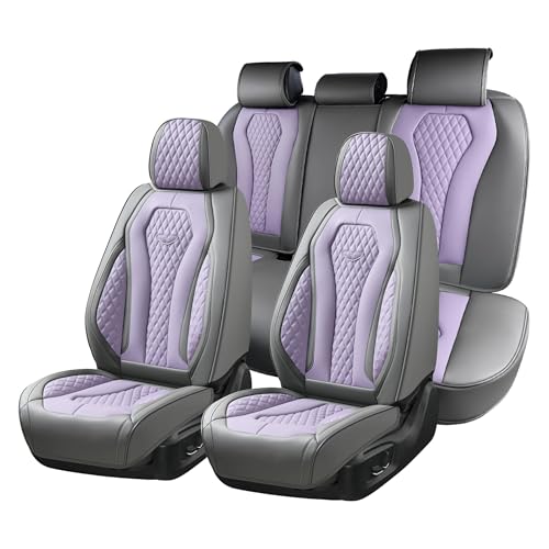 Image of Coverado Automotive Seat Covers, Car Seat Covers Full Set, Purple Car Seat Cover, Car Seat Covers Front Seats Back Seat Cover, Waterproof Car Seat Cushion,Leather Seat Protector Fit for Most Cars