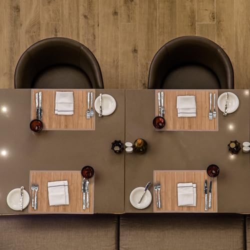Relaxdays Tischset, 4er Set, Bambus, Stoffrand, rutschhemmend, 45x30 cm, Teller, Esstisch, eckiges Platzset, Natur