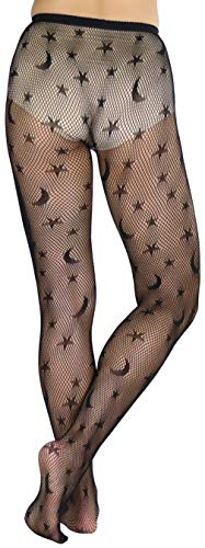 ToBeInStyle Women's Mystical Celestial Stars Moon Crescent Pentagram Symbol Pantyhose Tights 5