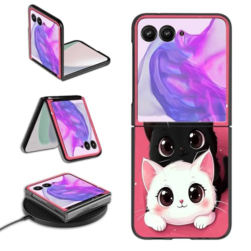 GYSYSQSH for Motorola Moto Razr 2025/2024 Phone Case for Women Men Slim Hard PC Thin Lightweight Wireless Charging Shookproof Protection Flip Cover for for Moto Razr 60/50,Hello Cat
