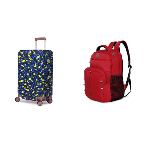 Image of ACEPACK Polyester Fabric Stretchable & Washable Protective Luggage Cover Universal Medium Check + Global 25.91 Liters Water Repellant 17.32 inch Laptop Backpack with Rain Cover for Casual,