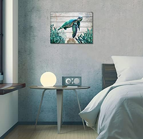 Sea Turtle Bathroom Decor Ocean Canvas Pictures Beach Theme Wall Art Coastal Artwork for Kid Girls Room Living Room Bedroom Home Office Sea Life Wall Decorations(16"x12"Framed) Sea Turtle Wall Art 12"x 16" x 1 Panel