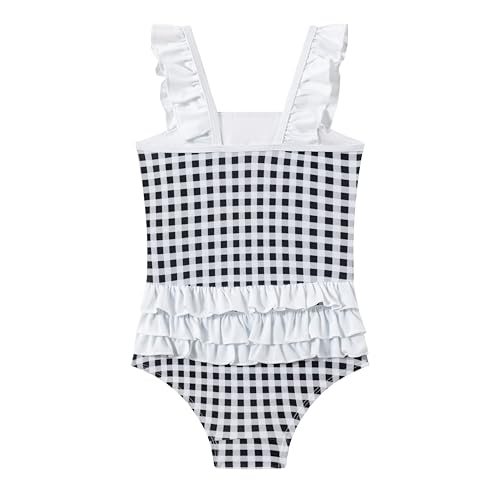 LIZENS Girls One Piece Swimwear with Ruffles in Checkered Bright Colors Bathing Suit for Kids2