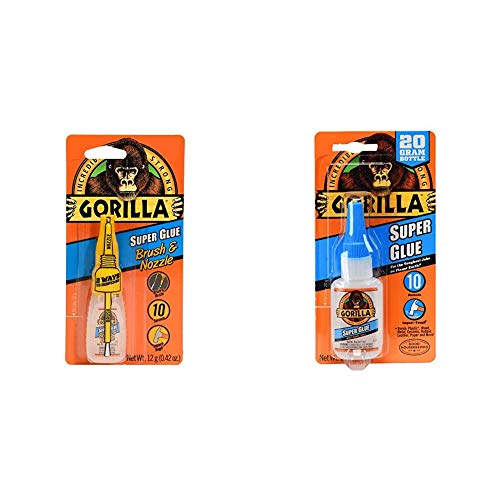 Gorilla Super Glue with Brush & Nozzle Applicator, 12 Gram, Clear, (Pack of 1) & 7805601 Super Glue, 20 g, 1-Pack