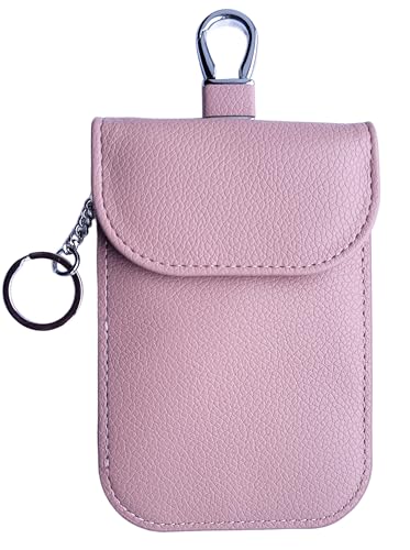 RFID Signal Blocker Faraday Pouch for Car Keys Premium PU Leather Jammer for Keyless Entry Relay Attack Prevention (Dark Pink)