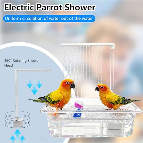 Image of kathson Parrot Bathtub with Pump,Large Automatic Bird Bath Shower Fountain,Parakeet Bath Tub with USB Electric Water Cycle,Bathing Container for Cockatiel,Cockatoo,Lovebird,African Grey,Conure,Budgie
