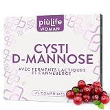 D Mannose Cystite Femme avec Canneberge PiùLife – 2000 mg D-Mannose Pure et Probiotiques – Pour l’équilibre de la Flore Intime et Confort Urinaire Féminin – 45 Comprimés