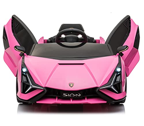 Coche Eléctrico para Niños Lamborghini SIAN, Coches De Batería 12v, Equipo de Audio, Suspensión, Ruedas de Caucho y Asiento en Polipiel/Coche Eléctrico Infantil con Mando Teledirigido (Rosa) Cover