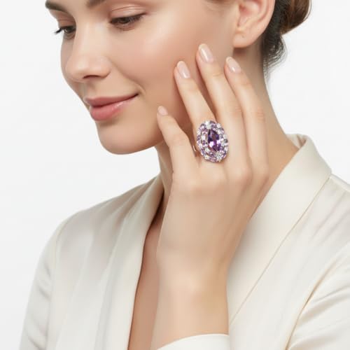 Argent Marquise Violet Amethyst : bague mixte en argent véritable - 5