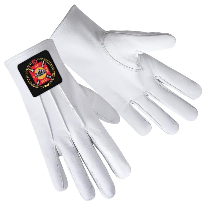 BRICKS MASONS Knights Templar Commandery Glove - White Leather With Black Patch - XXL