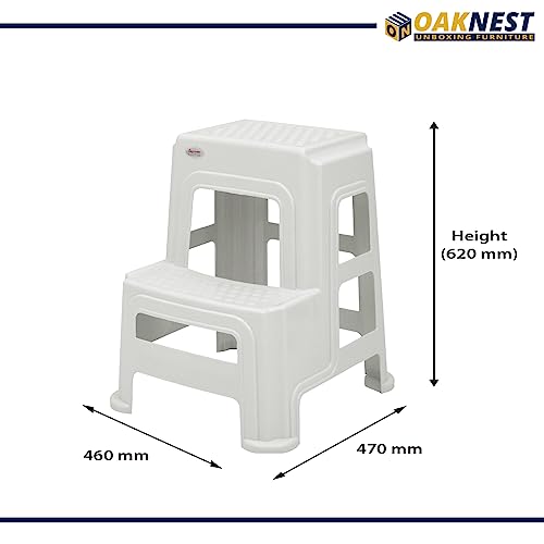 Image of OAKNEST Supreme 2-Step HeavyDuty Plastic Multi Purpose Stool for Home,Office and Kitchen Use (Color: Milky White|Count: 2 Pc)