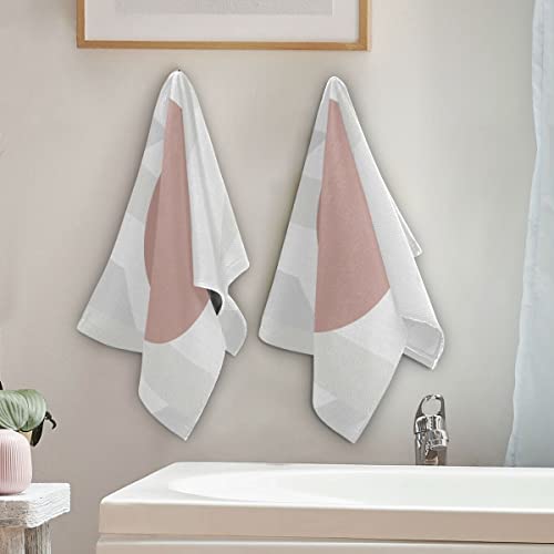 Giwawa Abstract Geometry Circle Hand Towel Set Of 2 Mid-Century Modern Kitchen Fingertip Bath Towel Gray Pink Soft Absorbent Small Hand Towels For Bathroom Accessories #TOP3