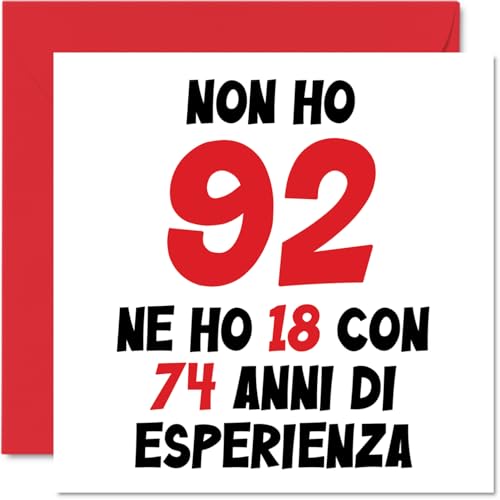 Stuff4 Tarjeta cumpleaños 92 para hombres y mujeres, no 92, tengo 18 con 74 experiencia, tarjetas feliz cumpleaños para bisabuela 92 años, bisabuelo, abuela, abuelo, 145 mm, noventa y dos cumpleaños