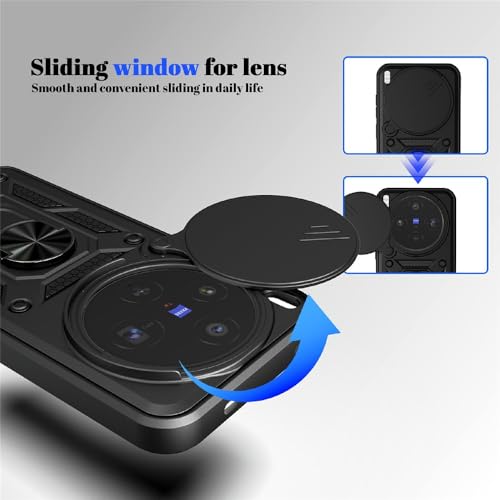 Image of Heavy Duty Back Case Cover for Vivo X300 5G, Shockproof Vivo X300 Back Cover, Ring Case with Kickstand and Camera Protection Shutter - Black
