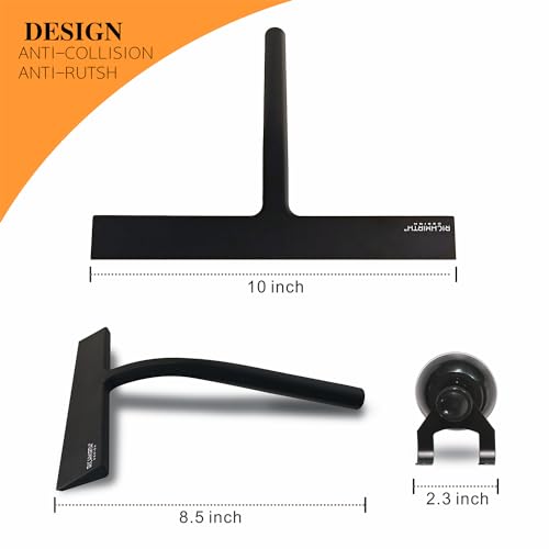 Image of Shower Squeegee for Glass Doors 10 inch - All Purpose Squeegee for Window Bathroom Glass Mirror Bathroom Tile with Suction Cup Hooks - (Black)
