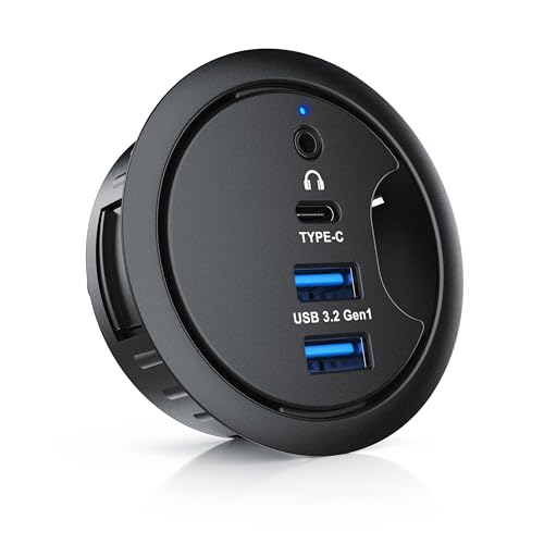 CSL - USB 3.2 In-Desk USB Hub - Tisch Kabeldurchführung - Tischkabeldose - 2 x USB 3.2 1 x USB C 3.2 1 x Audioanschlüsse 3 5mm Klinke Lautsprecher Kopfhörer