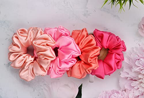 Image of Satin Scrunchies Hair Bands for Women | No-Damage Elastic Hair Ties for Ponytails & Buns | Fluffy & Stylish Rubber Bands | Extra Large Size | Pack of 5