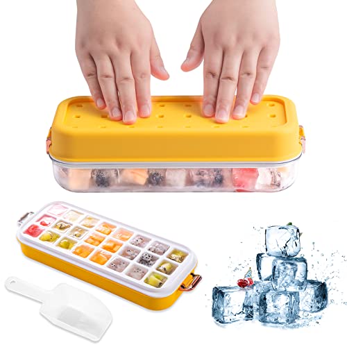 LOINFE Lot de 24 mini bacs à glaçons carrés avec couvercle pour congélateur, cercle, glace, cocktail, whisky et glaçons (jaune) Cover