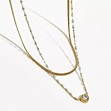 Collier Or Femme Colliers avec zirconette Ronde Pendentif en Acier Inoxydable Serpent chaîne Choker Double Couche Bijoux pour fête Cadeaux Noel Femme À sa Femme et à sa mère