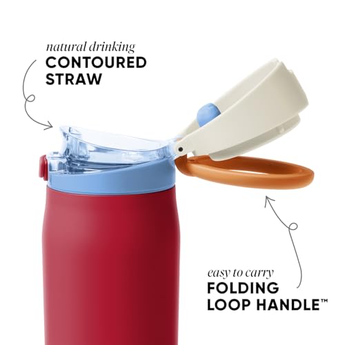 Image of Simple Modern Water Bottle with Straw & Handle | 30oz | Red | Mesa Loop Insulated Water Bottle for School, Sports, Travel | Leak Proof, Stainless Steel | Salsa