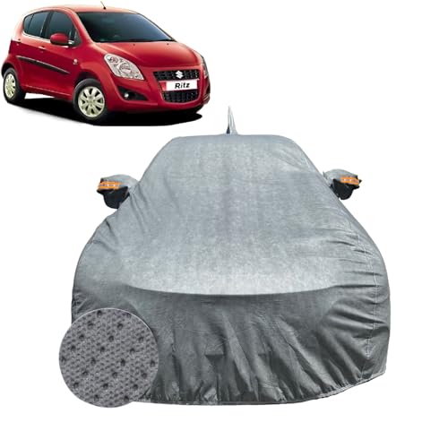 Image of Car Cover for Maruti Suzuki Ritz (2009-2017) | 100% Waterproof Cover with Antenna & Reflective Mirror Pockets | Dustproof, Scratchproof, Heatproof Ritz Car Cover |Soft Cotton Lining| Grey