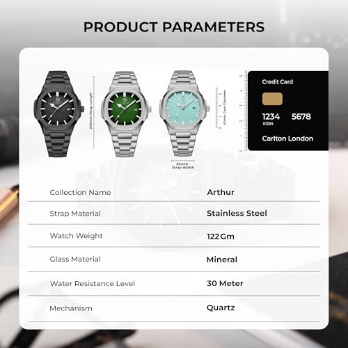 Image of Carlton London Men Stainless Steel Analog Watch | Black Waterproof Watches for Men Boys Male | Fashionable Trendy Quartz Movement Wrist Watch