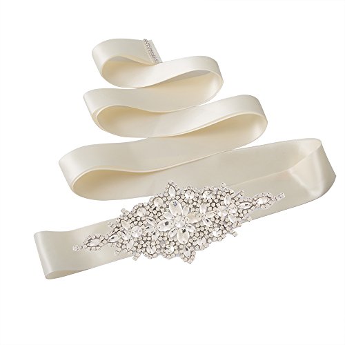 Preisvergleich Produktbild TOPQUEEN Frauen-Kristall-Hochzeit-Gürtel Schärpen für Hochzeitskleid Braut Schärpe Riemen (Elfenbein)