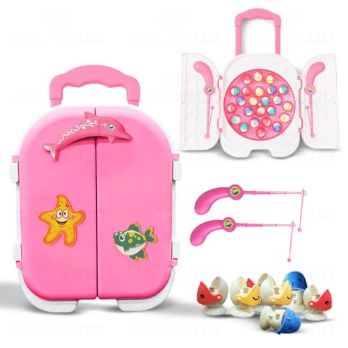 Image of Wembley Magnetic Fishing Game for Kids Rechargeable Fish Catching Board Game with C-Type Charging Cable Music & Lights for Boys Girls 5 6 7 8 9 Years Interactive Toy BIS Certified (Pink)