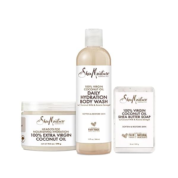 SheaMoisture Bath and Body Kit For Your Skin Care Regimen 100% Virgin Coconut Oil Cruelty Free Skincare 3 Pack