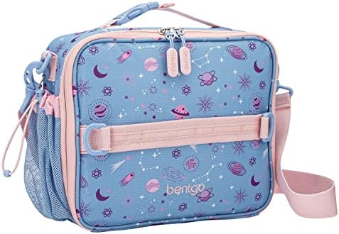 Bentgo® Kids Lunch Bag - Durable, Double Insulated, Water-Resistant Fabric, Interior & Exterior Zippered Pockets, Water Bottle Holder - Ideal for Children 3+ (Lavender Galaxy)