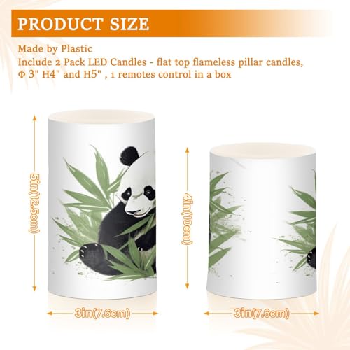 Image of Panda & Bamboo Flameless Candles, Flameless Candles with Remote Set of 2, Flameless Candles Battery Operated, Pillar Candles Home Decoration, Christmas, Party