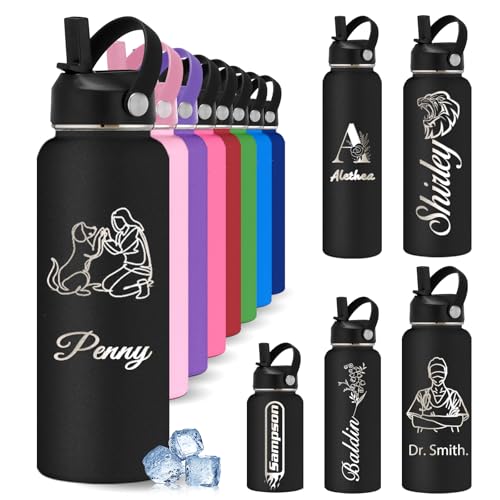 YoLLiEE Botellas de agua Personalizadas para niños con pajita 354 a 1150 ml Botellas de agua de acero inoxidable grabadas y aisladas con nombre