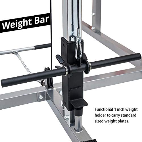 Merax Athletics Fitness Power Rack Olympic Squat Cage Home Gym with LAT Pull Attachment (Silver Power Rack)