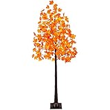VIVATREES 6FT Artificial Lighted Maple Tree, 120LED Fall Tree with Warm White Lights and Maple Leaves for Halloween, Thanksgiving, Autumn Harvest Outdoor Indoor Home Decor, Orange