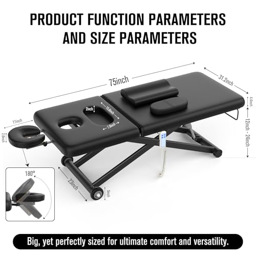 Image of Dolonm Electric Massage Table, Heavy Duty Electric Lift and Electric Backrest 2 Motor Adjustable for Treatment /Medical Spa /Facial Bed /Beauty Bed /Massage Bed and More - 31.2 Wide x 75 Long, Black