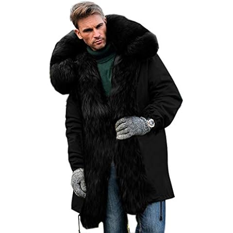 Aox Mens Casual Faux Fur Hood Warm Thicken Lined Winter Coat Plus Size Lightweight Outdoor Jacket Parka (M, Black 2061) Cover