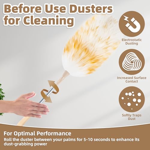 Image of LOVECO Lambs Wool Dusters for Scratch-Free Cleaning Extendable 29-49 Inch | Includes: Sticky Hooksx2, Small Dusterx1, Electrostatic Dusters Suitable for Office, Home, Car