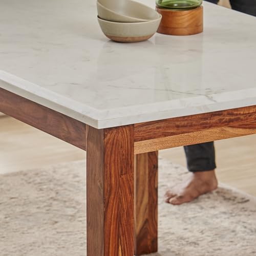 Image of Home Centre 4 Seater Kian Sheesham Wood Dining Set with 2 Chairs and 1 Bench | Sheesham Wood Dining Table Sets for Dining Room|(Brown) 1 Year Warranty