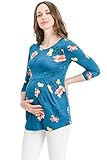 Product Image of the LaClef Women's Round Neck 3/4 Sleeve Front Maternity Pleat Peplum Top, Teal...