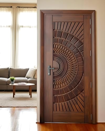 Image of Sagwan Wooden Fancy Gate for Your Home Front Door with Unique and Modern Design Hand Carved Size Lx81-Wx39 Inch Thickness 1.5 in.