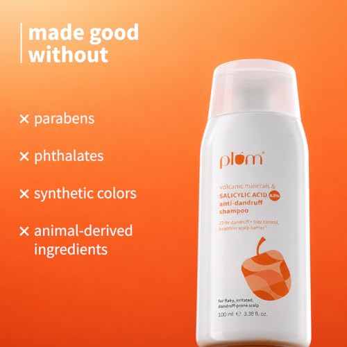 Image of Plum Anti-Dandruff Shampoo With Volcanic Minerals & 0.5% Salicylic Acid | 72-Hr Dandruff & Frizz Control|Maintains Healthy Scalp Barrier | Gently Exfoliates & Clarifies | Prevents Rough,Dry Hair 100ml