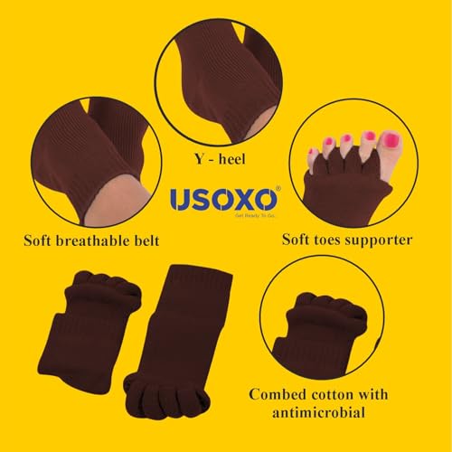 Image of Foot Alignment Socks|Cotton Finger Toe Separator|Easing Bunion Hammertoe And Arthritis Pain Relief|Improving Posture & Increasing Flexibility|Free Size For Office Yoga Men & Women (Brown)