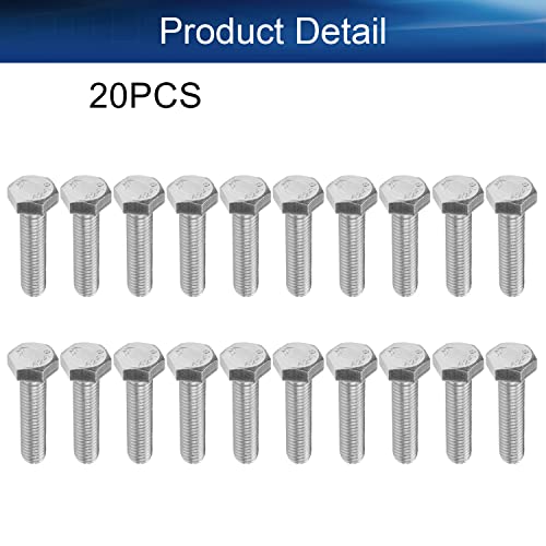 Image of Bettomshin 20Pcs M8 x 35mm Hex Bolts, 304 Stainless Steel 1.25mm Thread Pitch Fully Threaded Metric Hex Head Screw Bolts, Hexagon Screw Bolt, Hex Tap Bolts, Silver (Overall Size 40.45x13x13mm)