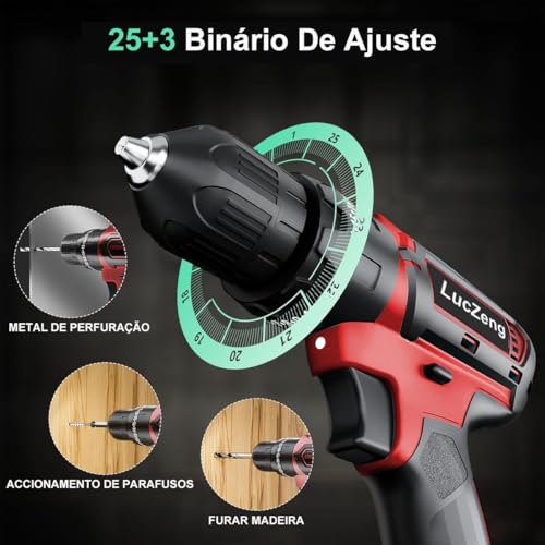 Furadeira Parafusadeira De Impacto Profissional com 2 baterias, Portátil 21v 3/8