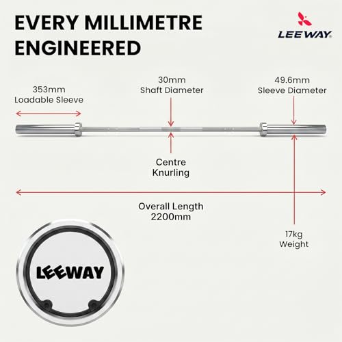 Image of Leeway Olympic Barbell with Bumper Weight Plates | 30 Kg Rubber Weight Plate Set and 7.2 Ft Chrome Gym Bar | Olympic Weightlifting Gym Plates for Home and Commercial (30kg Set (5X2+10X2))