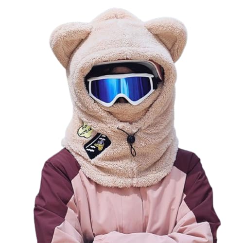 NURCOIOX Women Cute Kawaii Motorcycle Helmet Cover Bear Ear Beanie Hat Scarf Face Cover Ski Outdoor 3 in 1 Winter Warm Helmet Cover-E